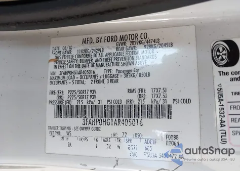 2010 Ford Fusion Se from USA, damaged, VIN 3FAHP0HG1AR405016